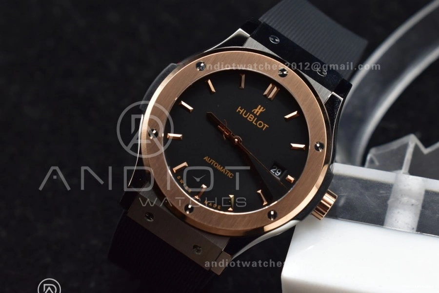 Best on 1:1 Edition Fusion Strap Dial A Black Gummy Black 588 HBF Bold RG 45mm 0204